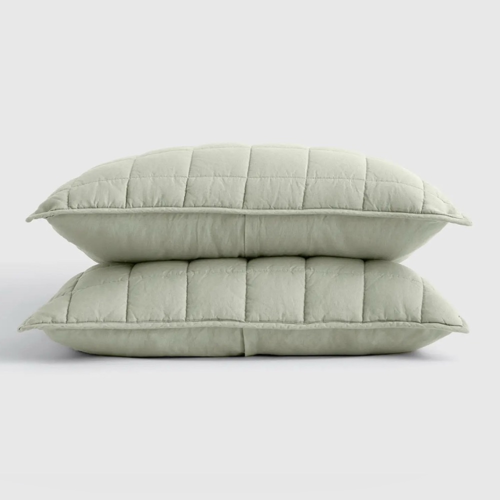 NWOT Quince European Linen Box Quilted King Sham Set in Sage